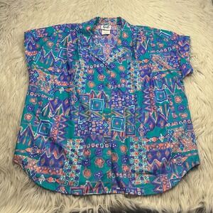 Vintage 80's Tap & Co Women's L Graphic Boxy Button Front Shirt Artsy Resort